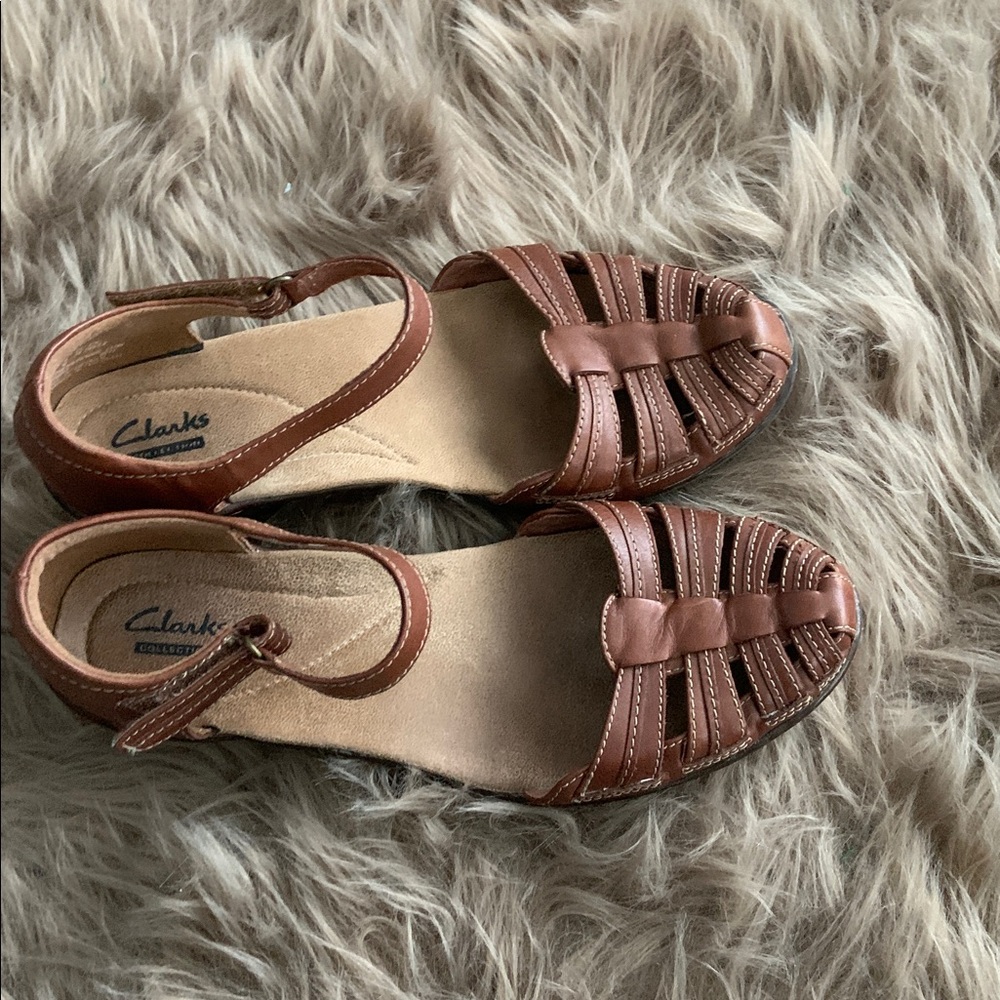 Clarks Bendables Wendy River Mary Jane Sandal Shoes Brown Leather Fisherman 8